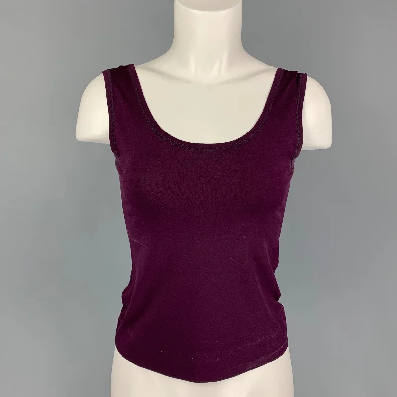 JIL SANDER Size S Eggplant Silk Tank Top glitter tank top