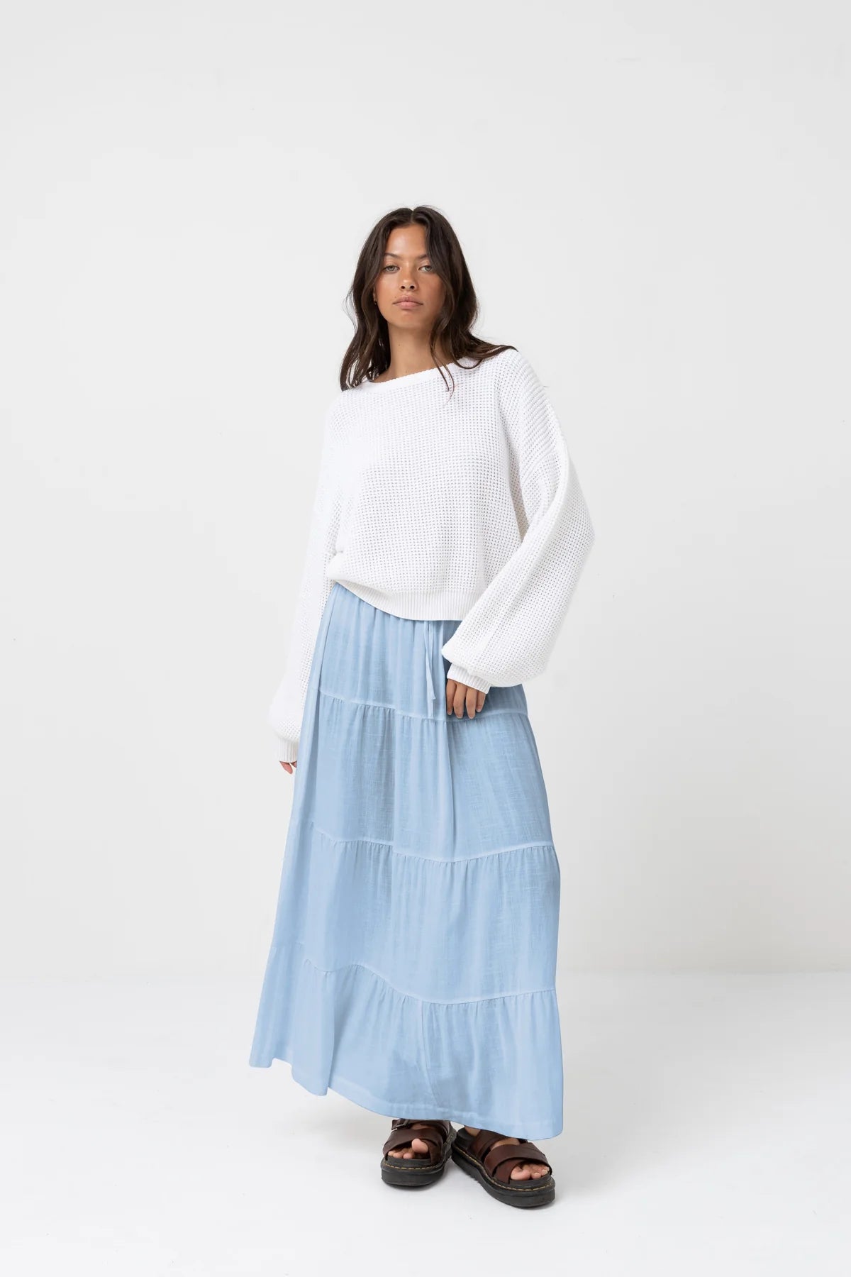 Classic Tiered Maxi Skirt - Blue chiffon skirt floaty
