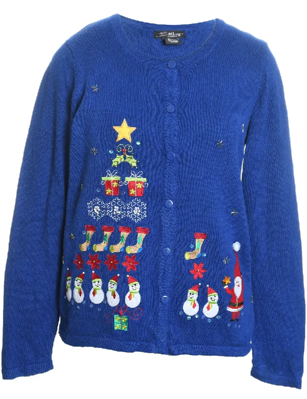 Christmas Tree Print Cardigan - M Casual Formal Business