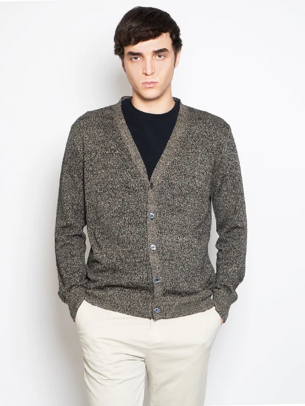Cardigan Mélange Nero Satin Blend Silk Blend Wool Blend