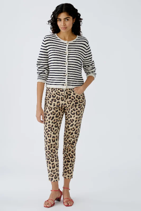 OUI White & Blue Striped cardigan Houndstooth Herringbone Solid