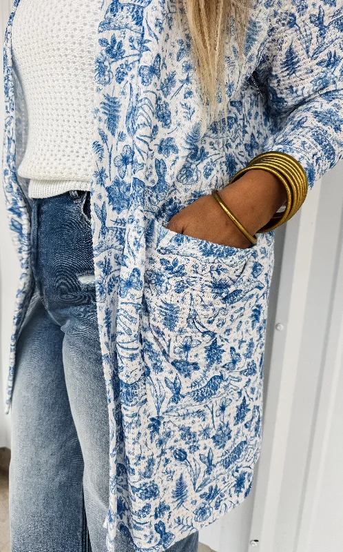 PREORDER Blue Floral and Bunny Print Lola Cardigan by Blakeley Houndstooth Herringbone Solid