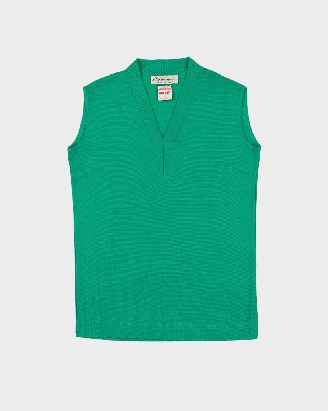 Vintage 1960s Green Knitted Tank Top - S open back tank