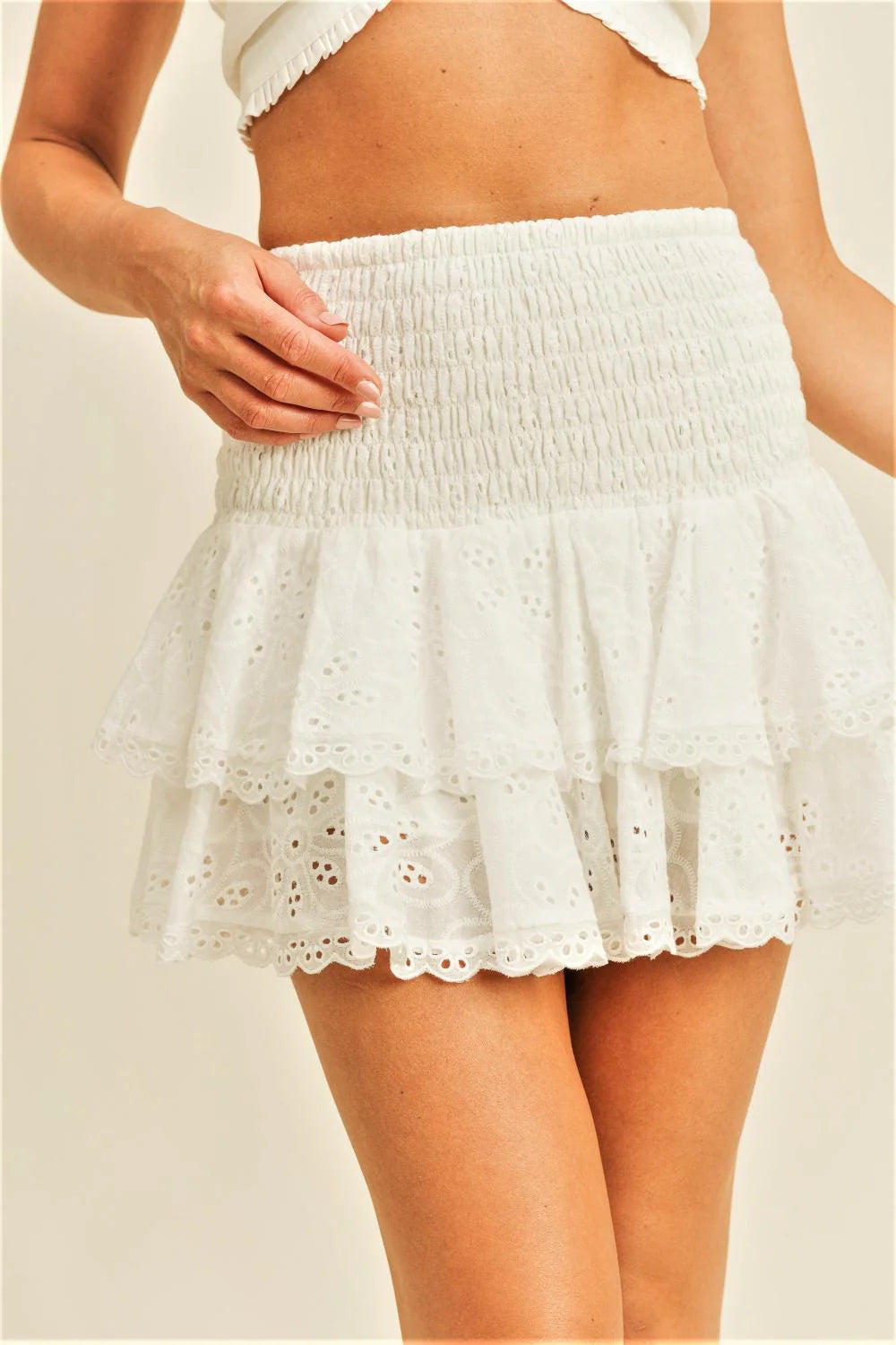 Mira Eyelet Skirt - White leather skirt bold