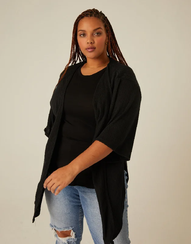 Plus Size Short Sleeve Open Cardigan Soft Cozy Warm