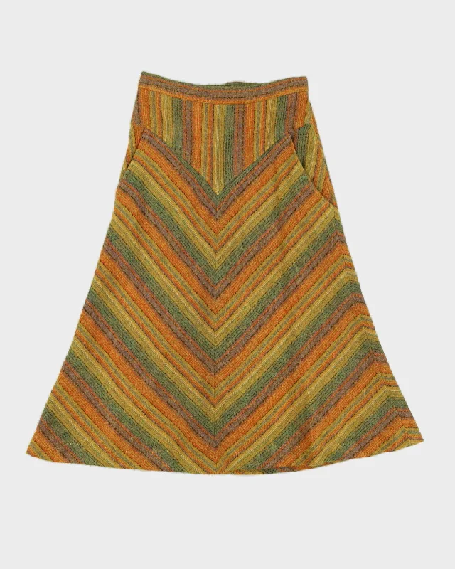 Vintage 1970s Orange And Green A-Line Skirt - S chiffon skirt lightweight