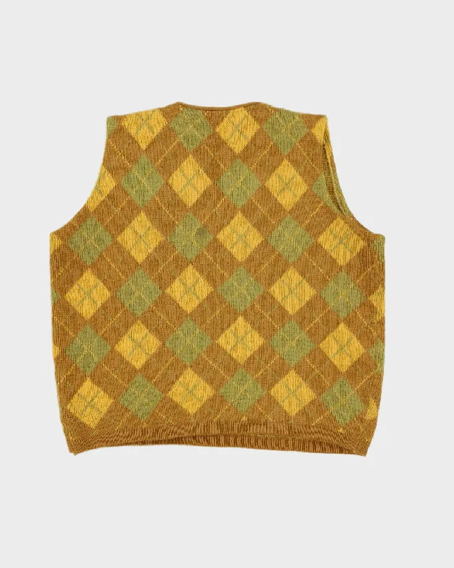 Vintage 1960s Yellow Patterned Tank Top - S bronze tank top
