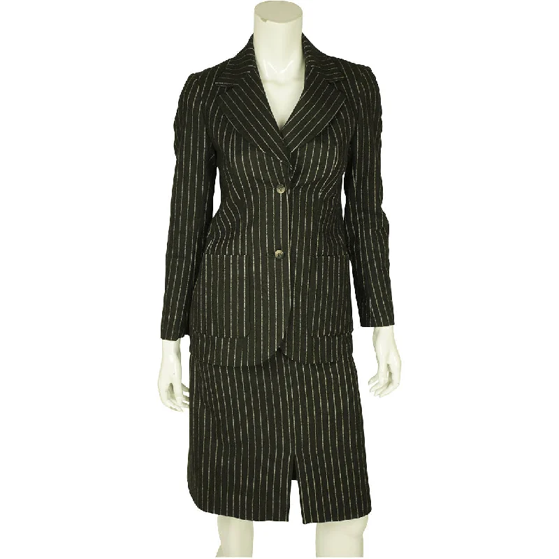 Vintage 1960s Pinstripe Wool Blend Skirt Suit Size Small velvet skirt sumptuous