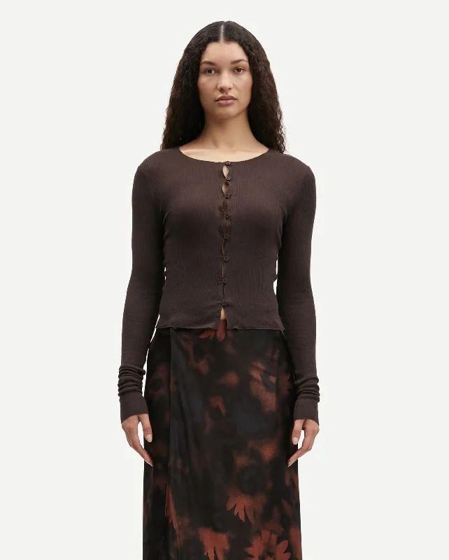 SASONNET CARDIGAN 15338 / CHOCOLATE TORTE Toggled Drawstring Belted