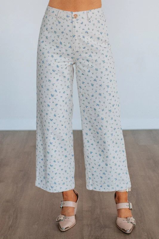 Cheyla Floral Pants - Cream Mix Stretch Fit Pants