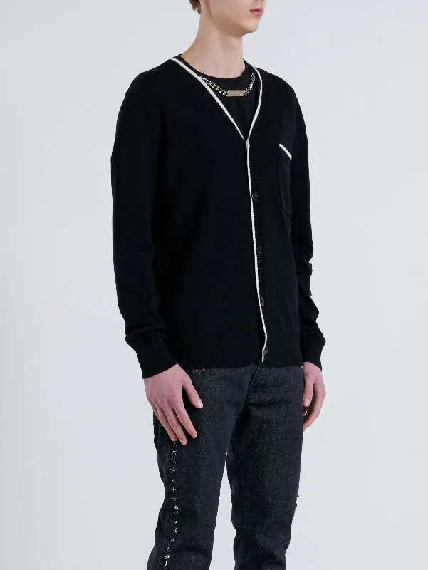 Cardigan con Logo Nero Hooded Caped Shawl Collar