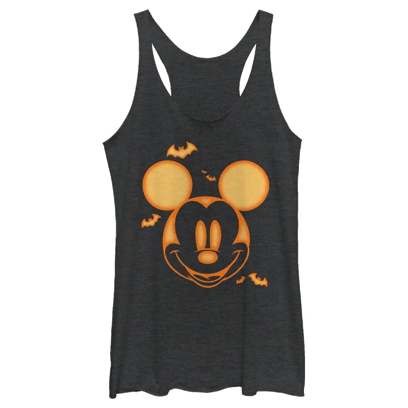 Women's Mickey & Friends Halloween Pumpkin Face Racerback Tank Top glitter tank top