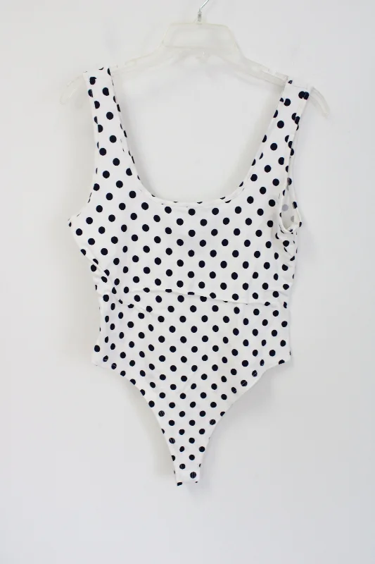 NEW Teenbell White Navy Blue Polka Dotted Bodysuit Tank | XL layering tank top