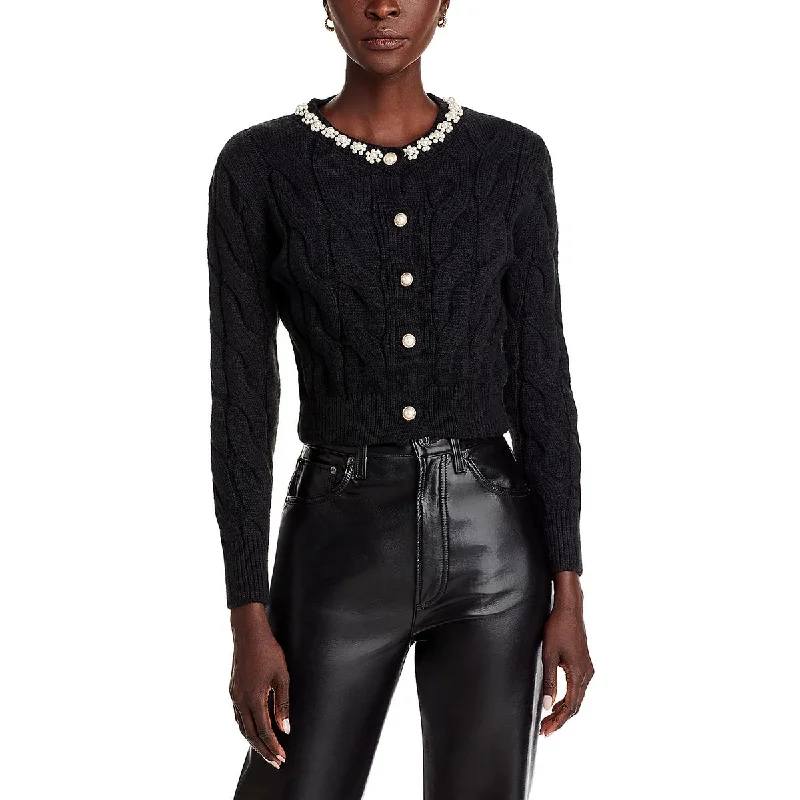 Stellah Womens Embellished Knit Cardigan Sweater Wool Fabric Cashmere Fabric Tweed Fabric Stellah Womens Embellished Knit Cardigan Sweater Wool Fabric Cashmere Fabric Tweed Fabric