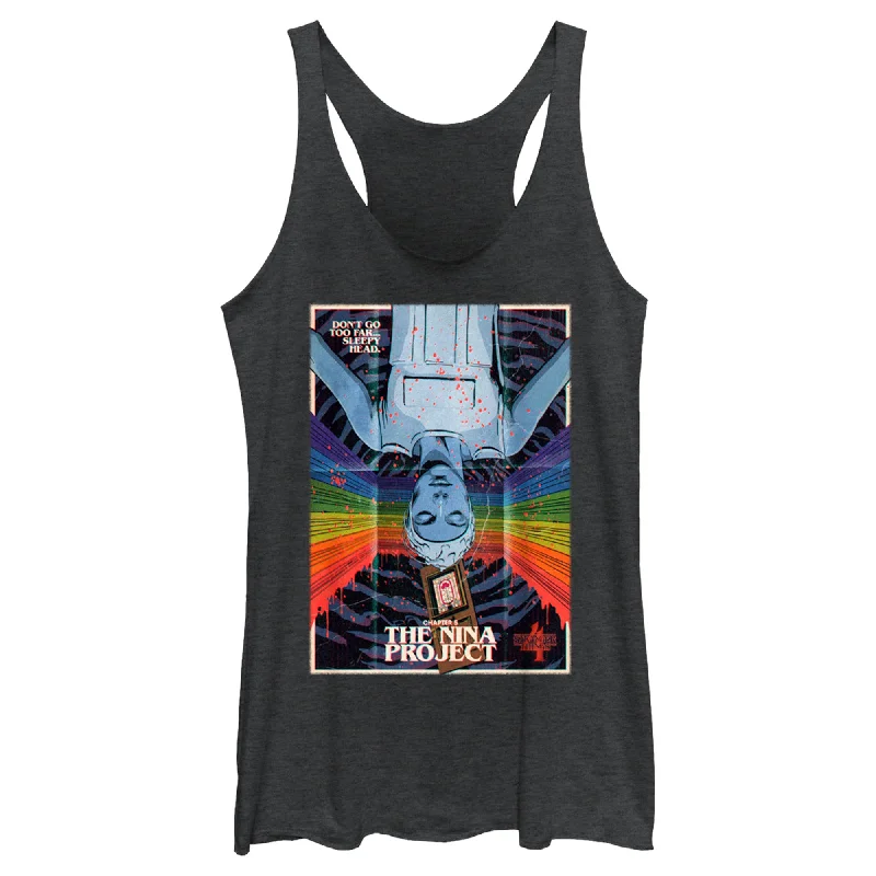 Women's Stranger Things Retro Nina Project Poster Racerback Tank Top cutout tank top