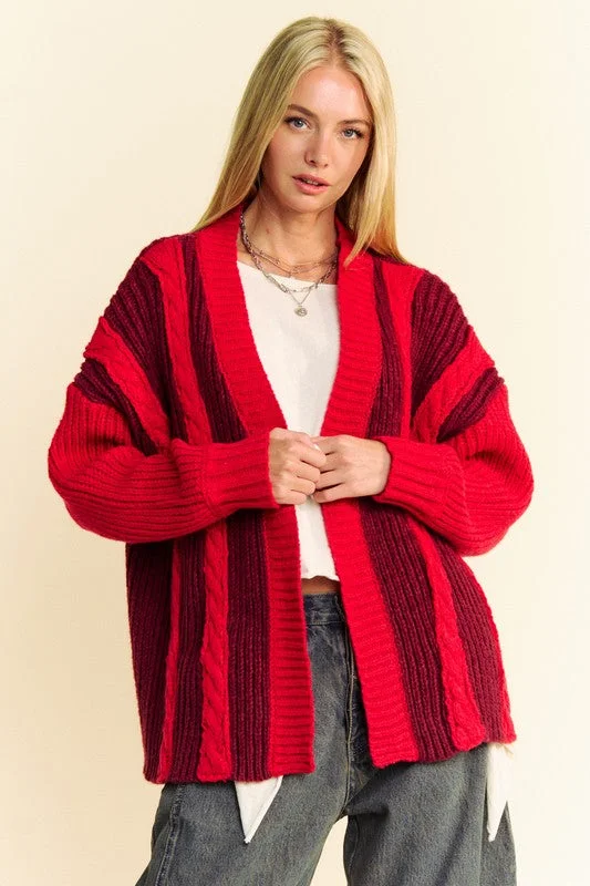 Burgundy and Red Striped Cardigan Cotton Fabric Linen Fabric Terry Fabric
