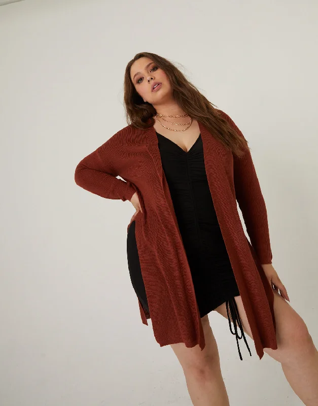 Plus Size Slit Sides Cardigan Patchwork Embroidered Appliqued