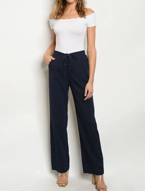 Navy Cotton Pants High fitted Modern Bootcut Pants