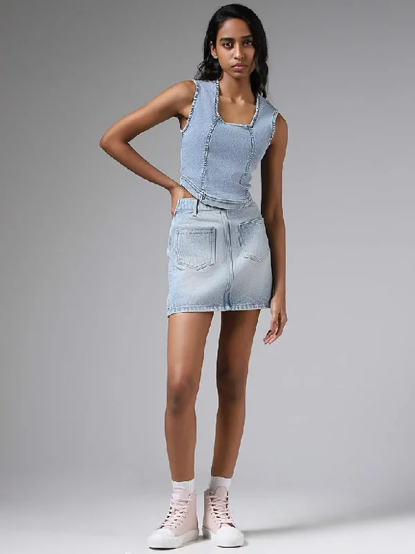 Nuon Light Blue Denim Mini Skirt velvet skirt luxury