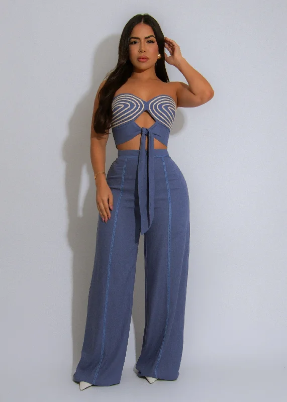 Ocean Essence Linen Pant Set Blue Chic Checkered Pants