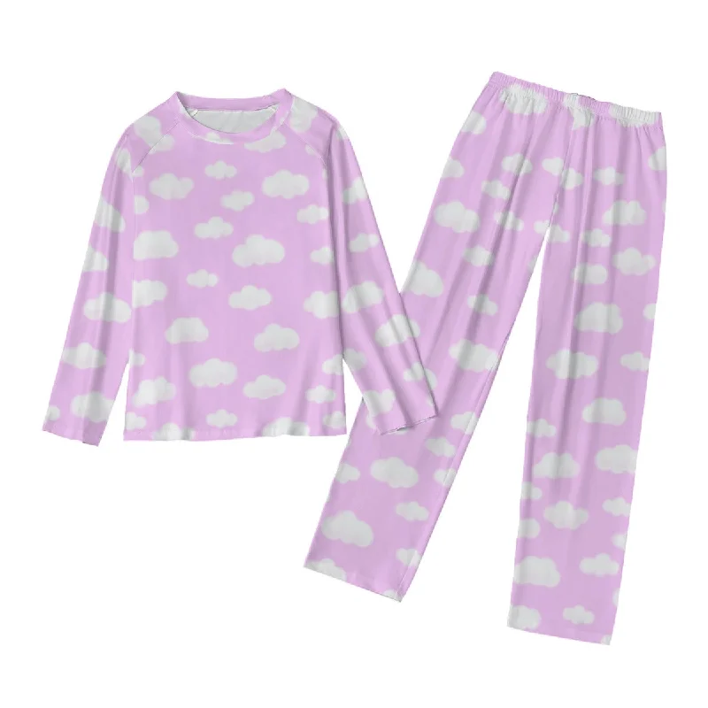 Dreamy Clouds Women's Raglan Long Sleeve Top With Wide Ankle Pants Pajamas Set (Taffy Pink) Fashionable Sporty Pants