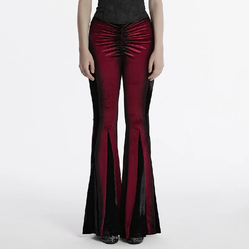 Women's Gothic Contrast Color Drawstring Velvet Flared Pants Red Trendy High-Waist Trousers Women's Gothic Contrast Color Drawstring Velvet Flared Pants Red Trendy High-Waist Trousers