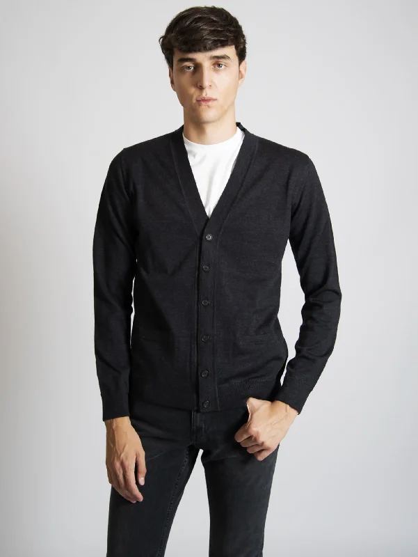 Cardigan Slim Fit Antracite Striped Floral Plaid