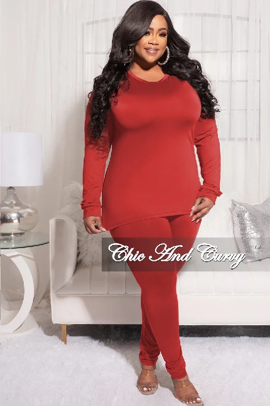 Final Sale Plus Size 2-Piece Top and Pants in Rust Elegant Silk Pants