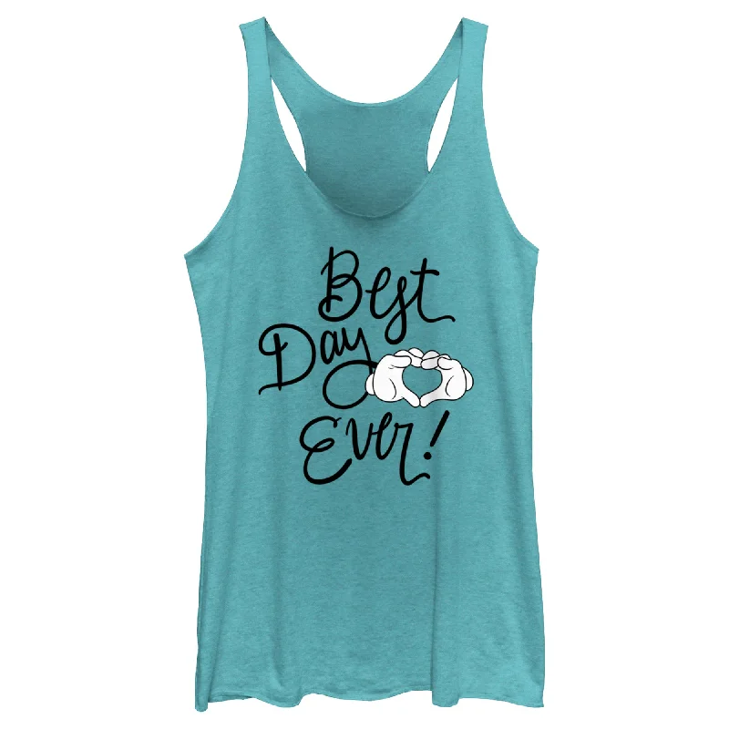 Women's Mickey & Friends Best Day Ever Heart Sign Racerback Tank Top yoga tank top