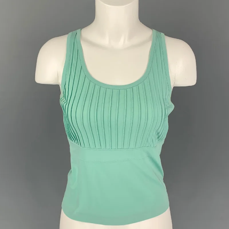 JIL SANDER Size S Mint Cotton Modal Pleated Tank Top bronze tank top