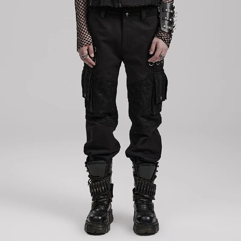 Men's Punk Big-pocket Splice Pants Warm Wool Trousers