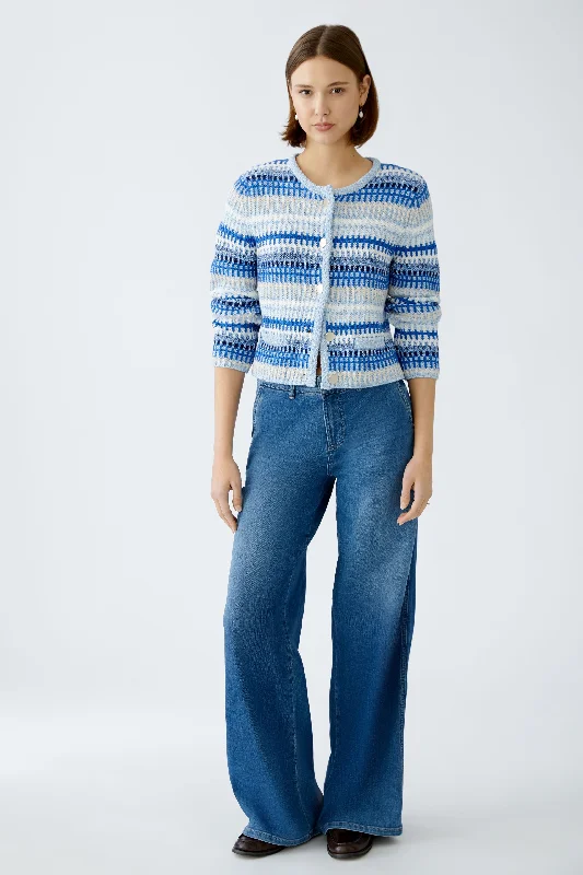 OUI Blue Striped Cardigan Print Jacquard Patchwork