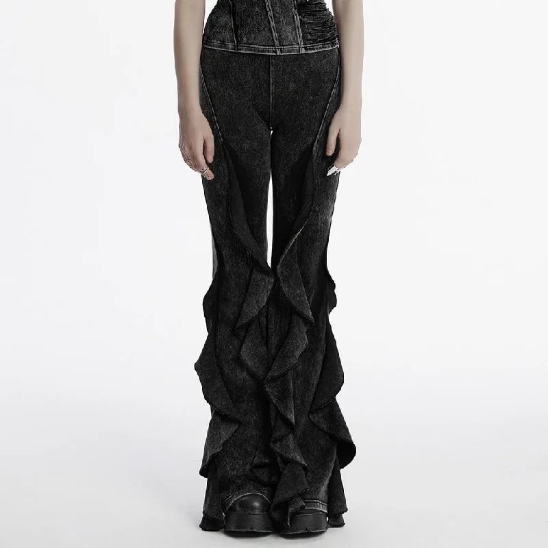 Women's Punk Ruffled Distressed Flared Pants Formal Linen Trousers