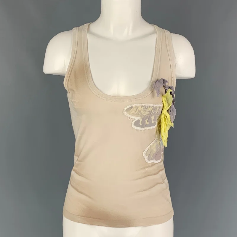 PRADA Size S Beige Grey Cotton Applique Tank Casual Top gold tank top