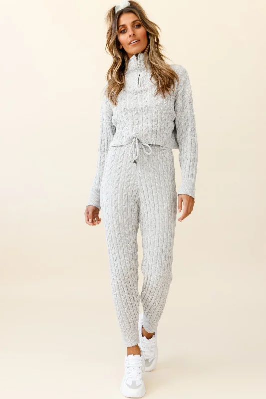 Breckenridge Long Cable Knit Pants Grey Soft Stretch Trousers