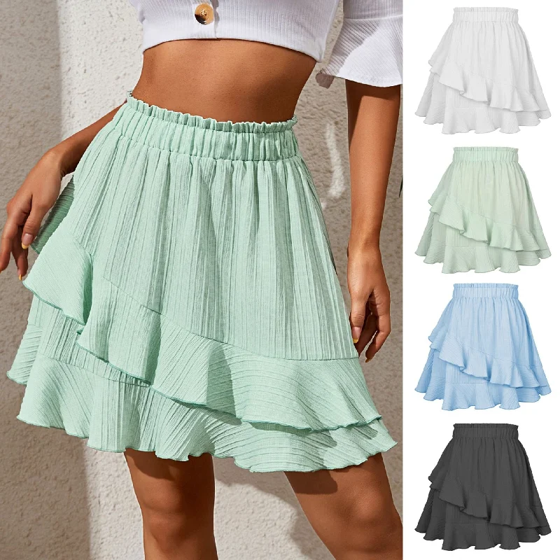 Ruffled Skirt Women's High Waist leather skirt sleek
