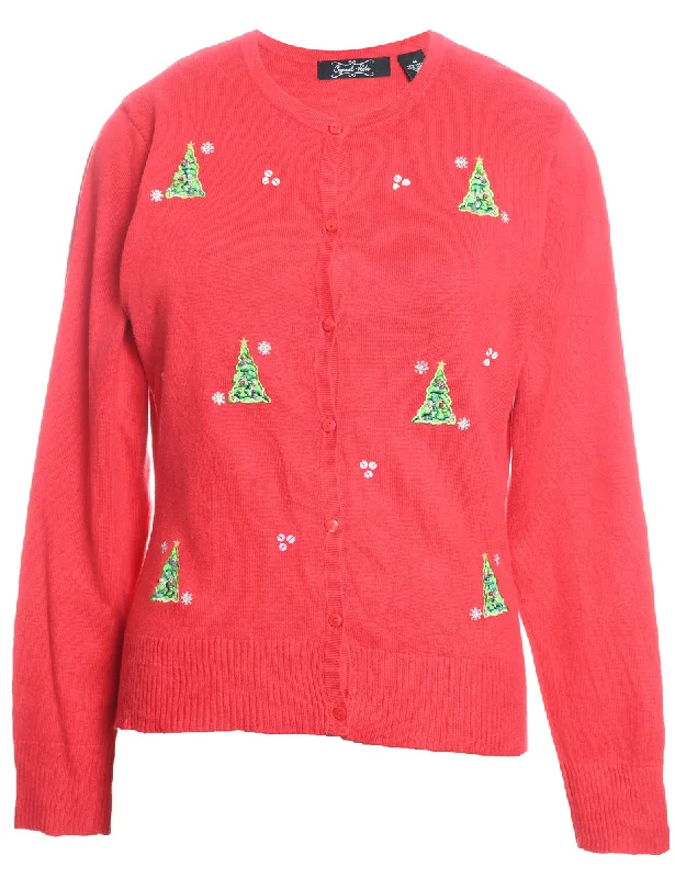 Christmas Tree Print Cardigan - M Stylish Fashionable Trendy