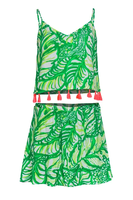 Lilly Pulitzer - Green & White Printed Cropped Tank & Skort Set Sz 00 lightweight tank top