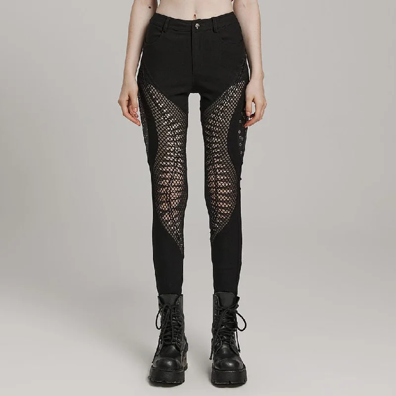 Women's Punk Mesh Cutout Eyelet Pants Classic Pleated Pants