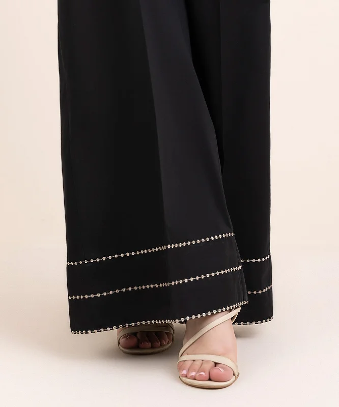 Embroidered Cambric Flared Pants Chic Checkered Pants