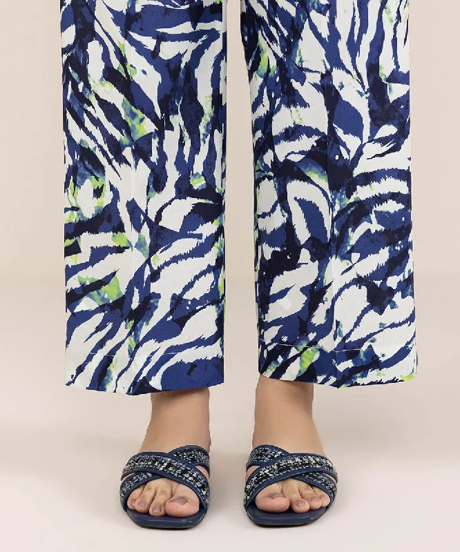 Printed Cambric Straight Pants Chic Wool Trousers