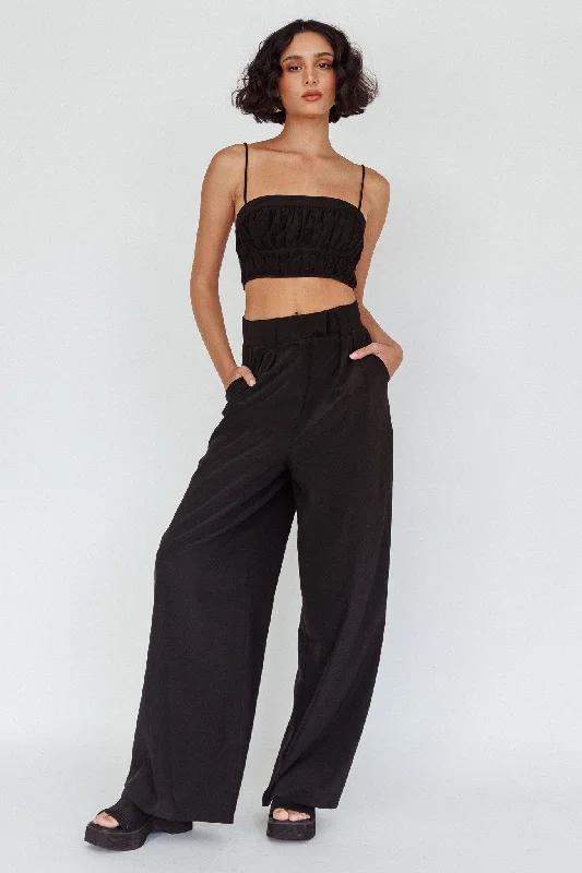Regal Wide-Leg Mid Rise Pants Black Comfy Athletic Pants