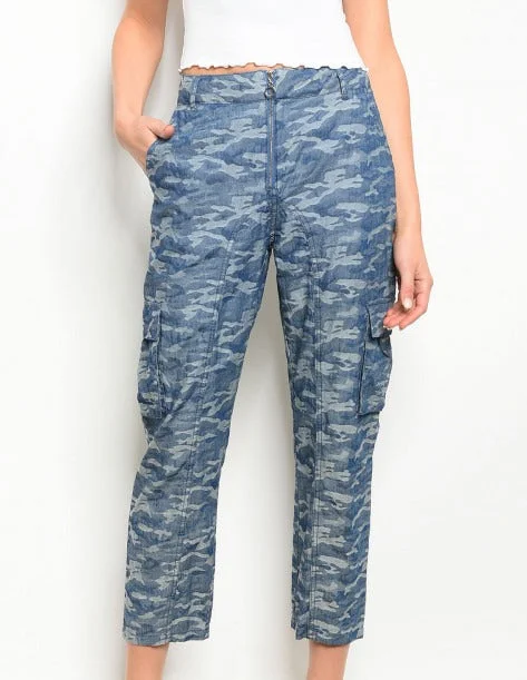 High waist denim chambray denim jogger pants Soft Wool Pants