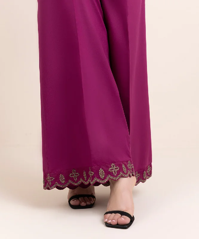 Embroidered Cambric Flared Pants Cozy Jogger Leggings
