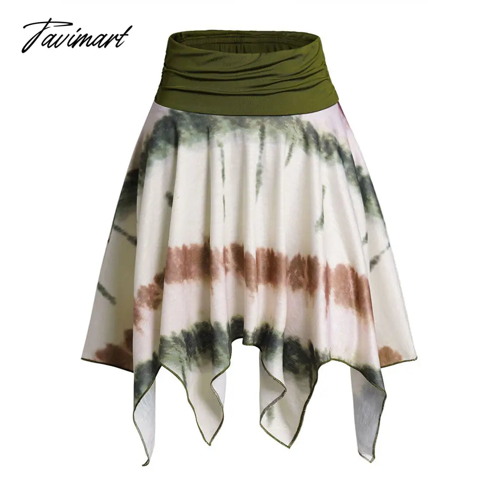 Tavimart Dressfo Colorblock Skirts Tie Dye Print Asymmetric High Stretch Mini Skirts Summer Irregular Hem Handkerchief Skirt For Women ribbed skirt waist