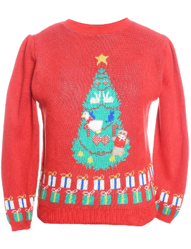 Christmas Tree Print Cardigan - L Anti-Pilling Anti-Shrink Durable