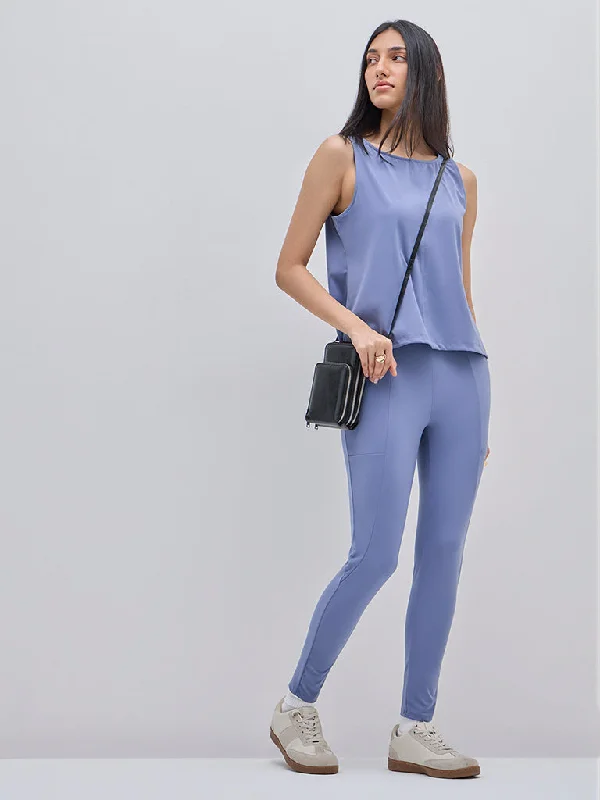 LOV Blue High-Rise Track Pants Classic Stretch Pants