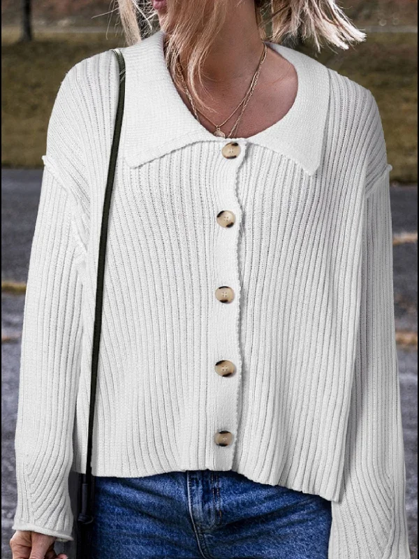 Sallie Collared Neck Button Down Long Sleeve Cardigan Tailored Straight A-Line