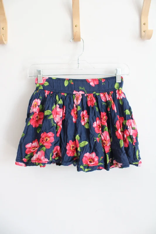 Hollister Pink Floral Navy Mini Skirt | XS chiffon skirt lightweight