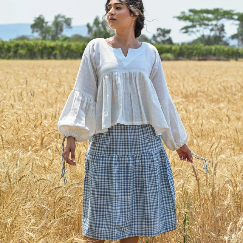 Organic Cotton Handloom Tiered Skirt- Bluebell velvet skirt plush